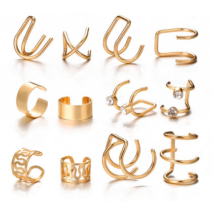Cubic Zirconia and 18K Gold-Plated Layered Ear Cuff Set, gold stud earrings for women, elegant gift for her, front view