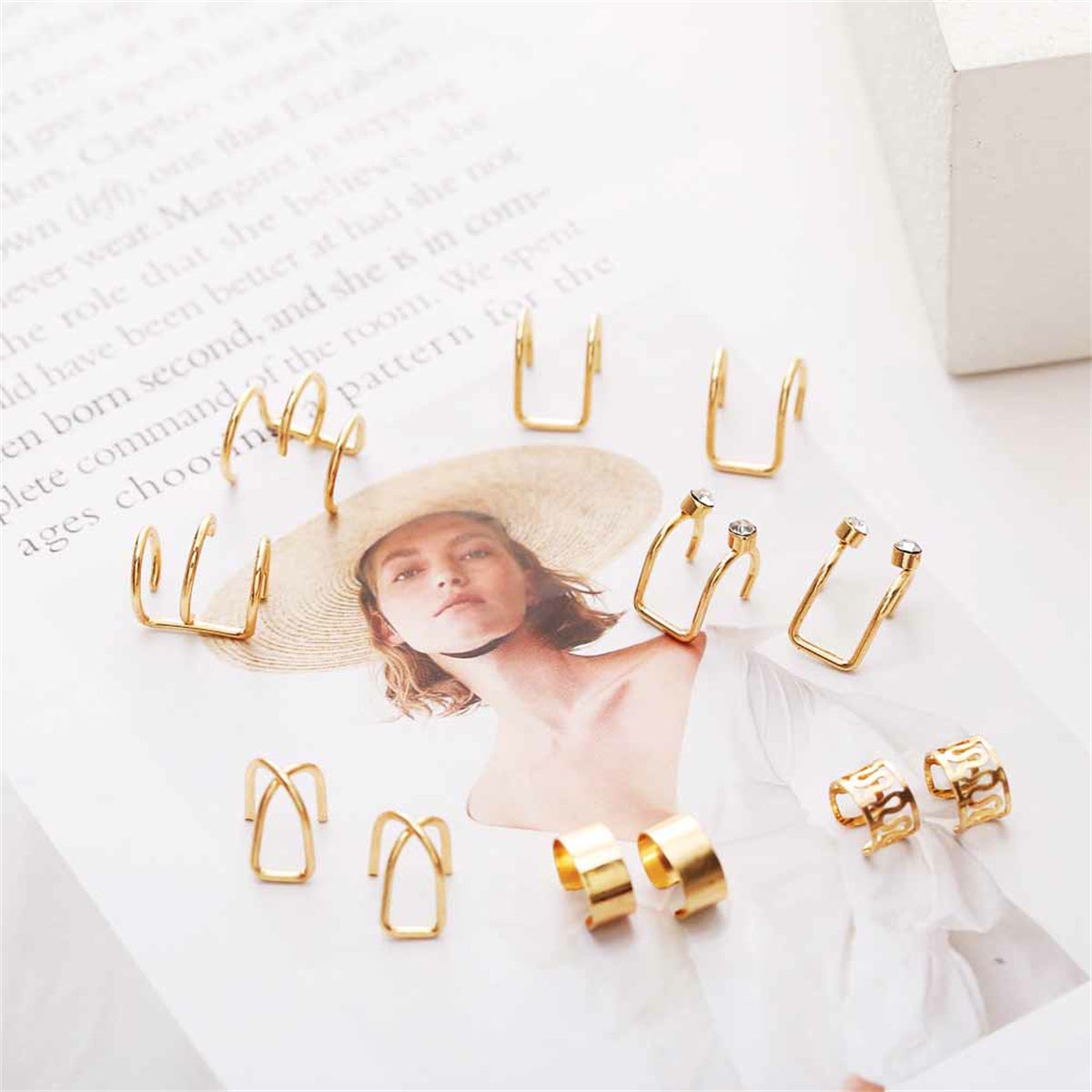 Cubic Zirconia and 18K Gold-Plated Layered Ear Cuff Set, gold stud earrings for women, elegant gift for her, lifestyle look