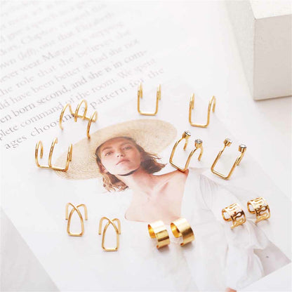 Cubic Zirconia and 18K Gold-Plated Layered Ear Cuff Set, gold stud earrings for women, elegant gift for her, lifestyle look