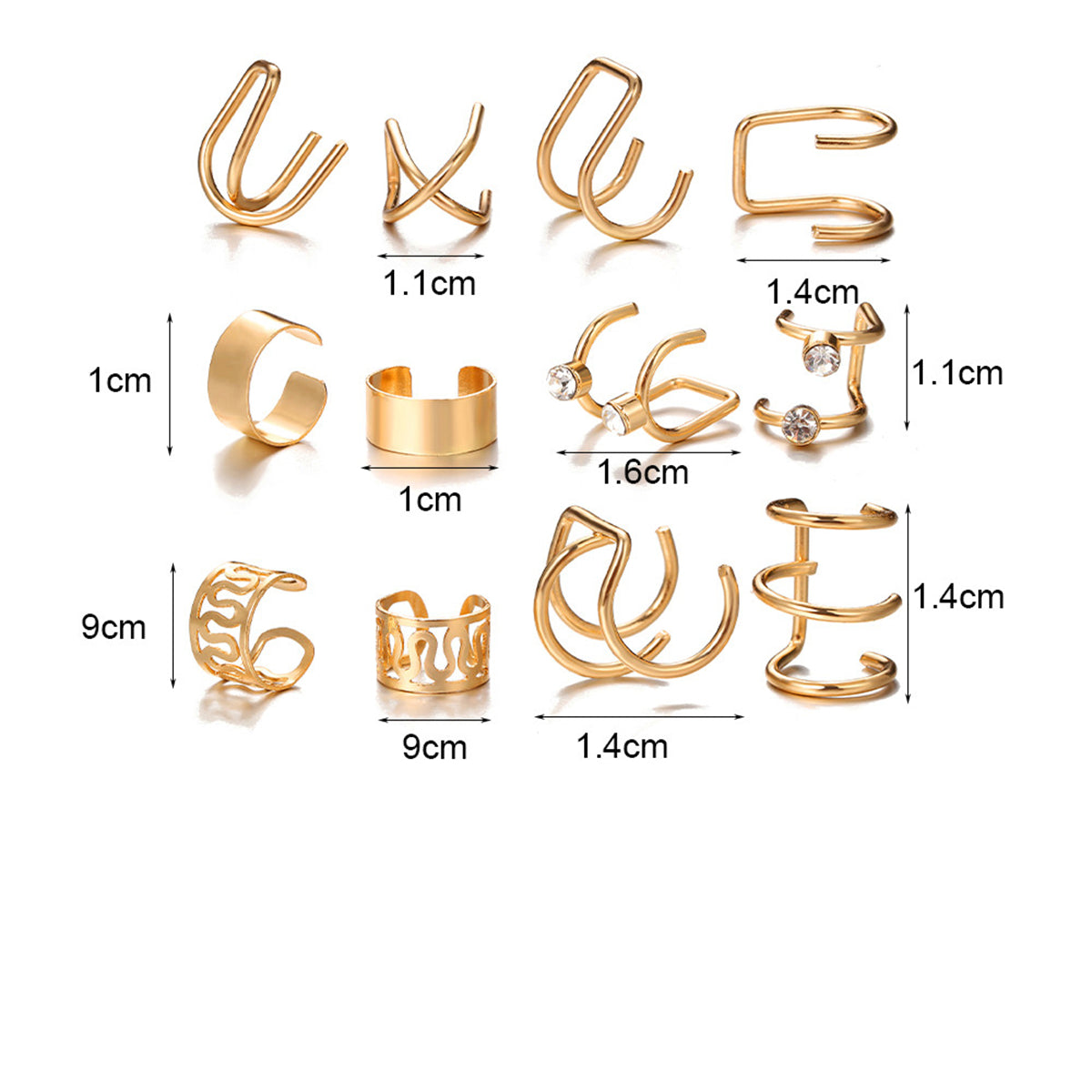 Cubic Zirconia and 18K Gold-Plated Layered Ear Cuff Set, gold stud earrings for women, elegant gift for her, side view