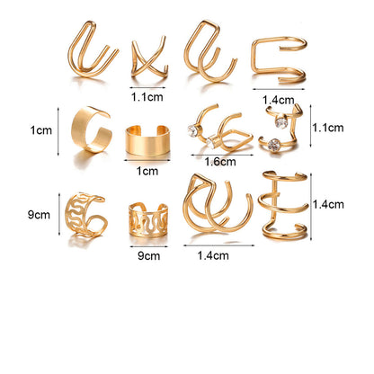 Cubic Zirconia and 18K Gold-Plated Layered Ear Cuff Set, gold stud earrings for women, elegant gift for her, side view