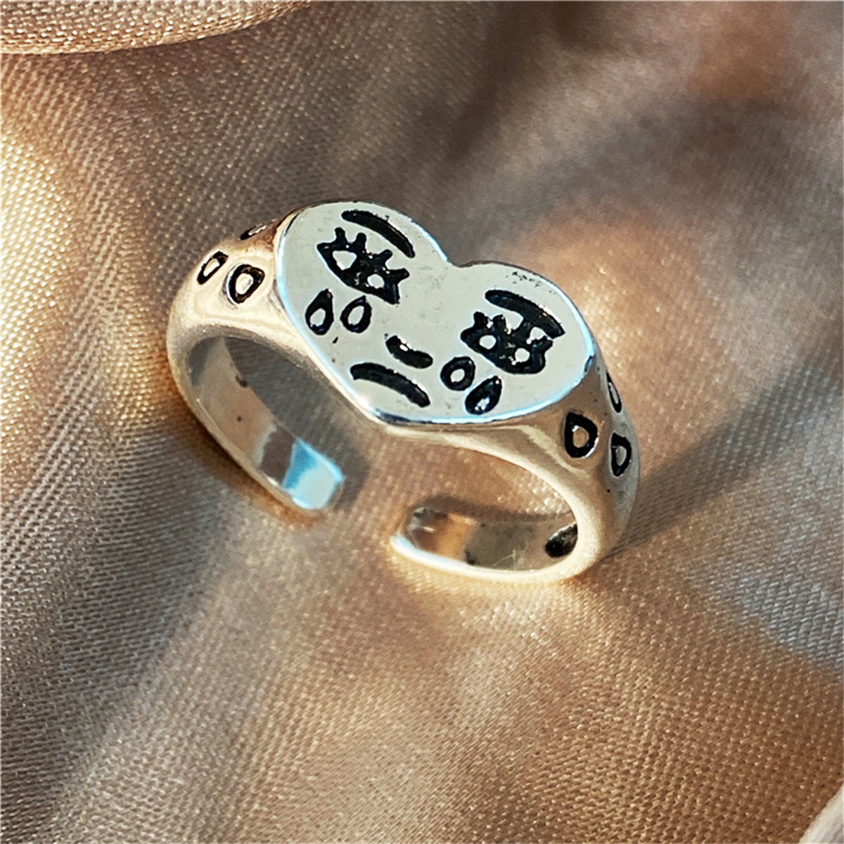 Silver-Plated Crying Heart Open Band Ring, silver statement rings for women, dainty minimalist design, side view