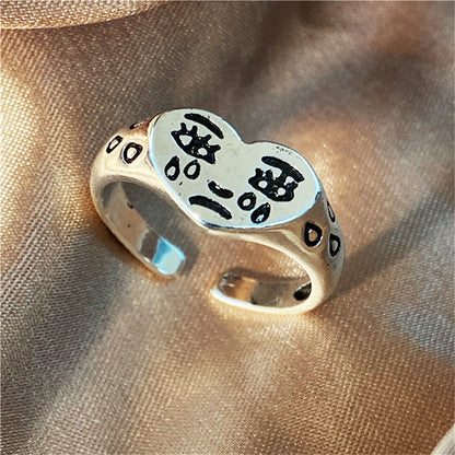 Silver-Plated Crying Heart Open Band Ring, silver statement rings for women, dainty minimalist design, side view
