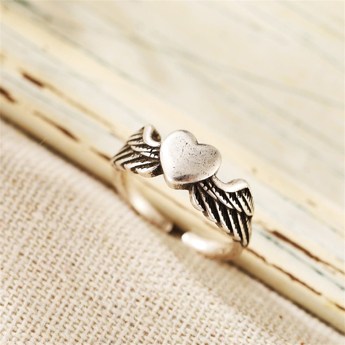 Silver-Plated Flying Heart Open Ring, silver statement rings for women, dainty minimalist design, styled look