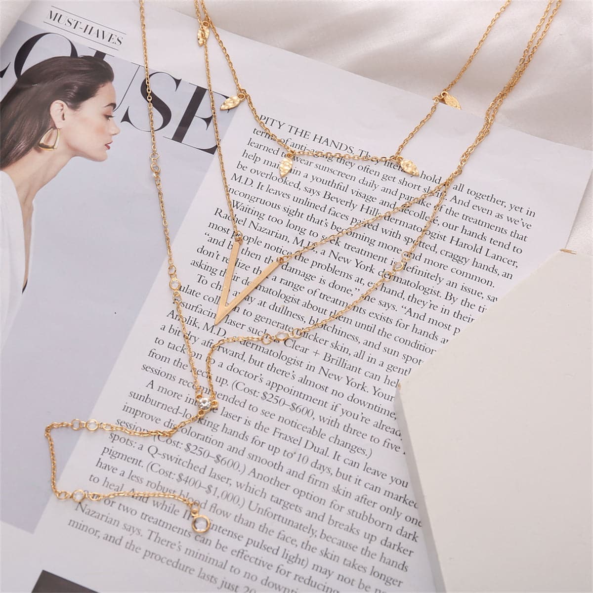Cubic Zirconia & 18K Gold-Plated V Layered Lariat Necklace