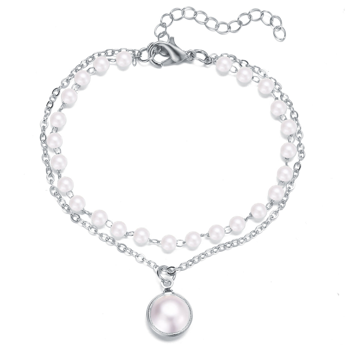 Pearl and Silver-Plated Layered Station Bracelet, silver bracelet for women, dainty minimalist design, side view