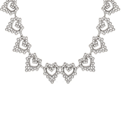 Silver-Plated Open Flower Heart Choker Necklace, silver pendant necklace for women, vintage-inspired design, front view