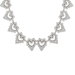 Silver-Plated Open Flower Heart Choker Necklace
