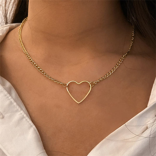 18K Gold-Plated Open Heart Choker, chunky gold choker necklace, everyday style, front view