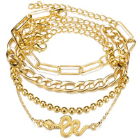 18k Gold-Plated Cable Chain Snake Anklet Set