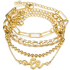 Beautifully designed, this set includes gold chain anklets with a snake charm, crafted in luxurious 18K gold plating.