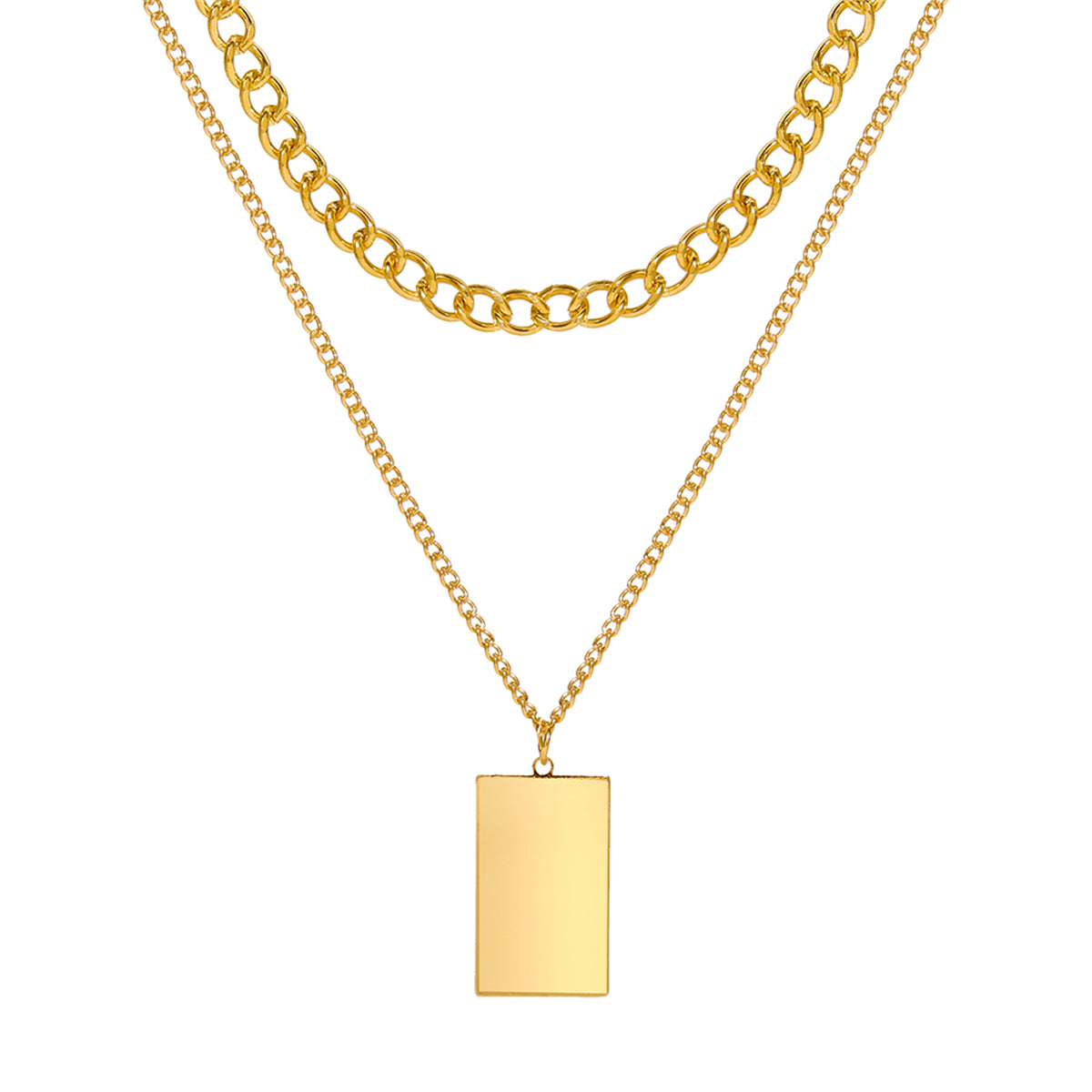 18K Gold-Plated Rectangle Layered Pendant Necklace, gold pendant necklace for women, elegant gift for her, side view