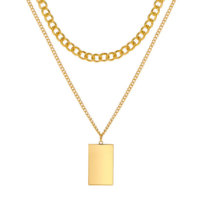 18K Gold-Plated Rectangle Layered Pendant Necklace, gold pendant necklace for women, elegant gift for her, side view