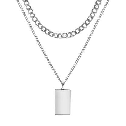 Silver-Plated Rectangle Layered Pendant Necklace, silver pendant necklace for women, everyday style, side view