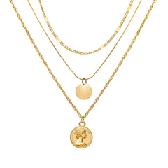18K Gold-Plated Sequin Coin Pendant Layered Necklace