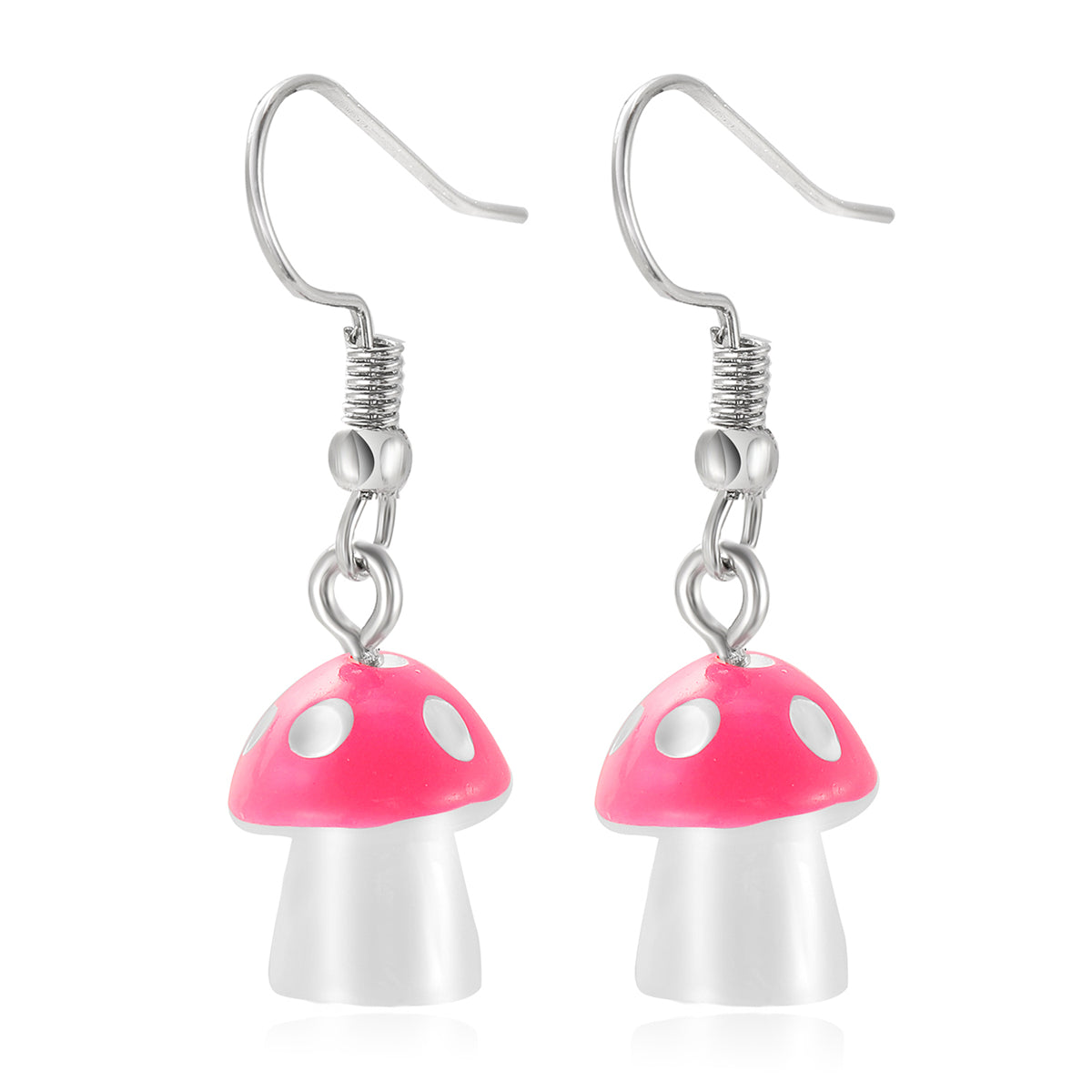 Rose Resin and Silver-Plated Dot Mushroom Drop Earrings, silver drop earrings for women, elegant gift for her, side view