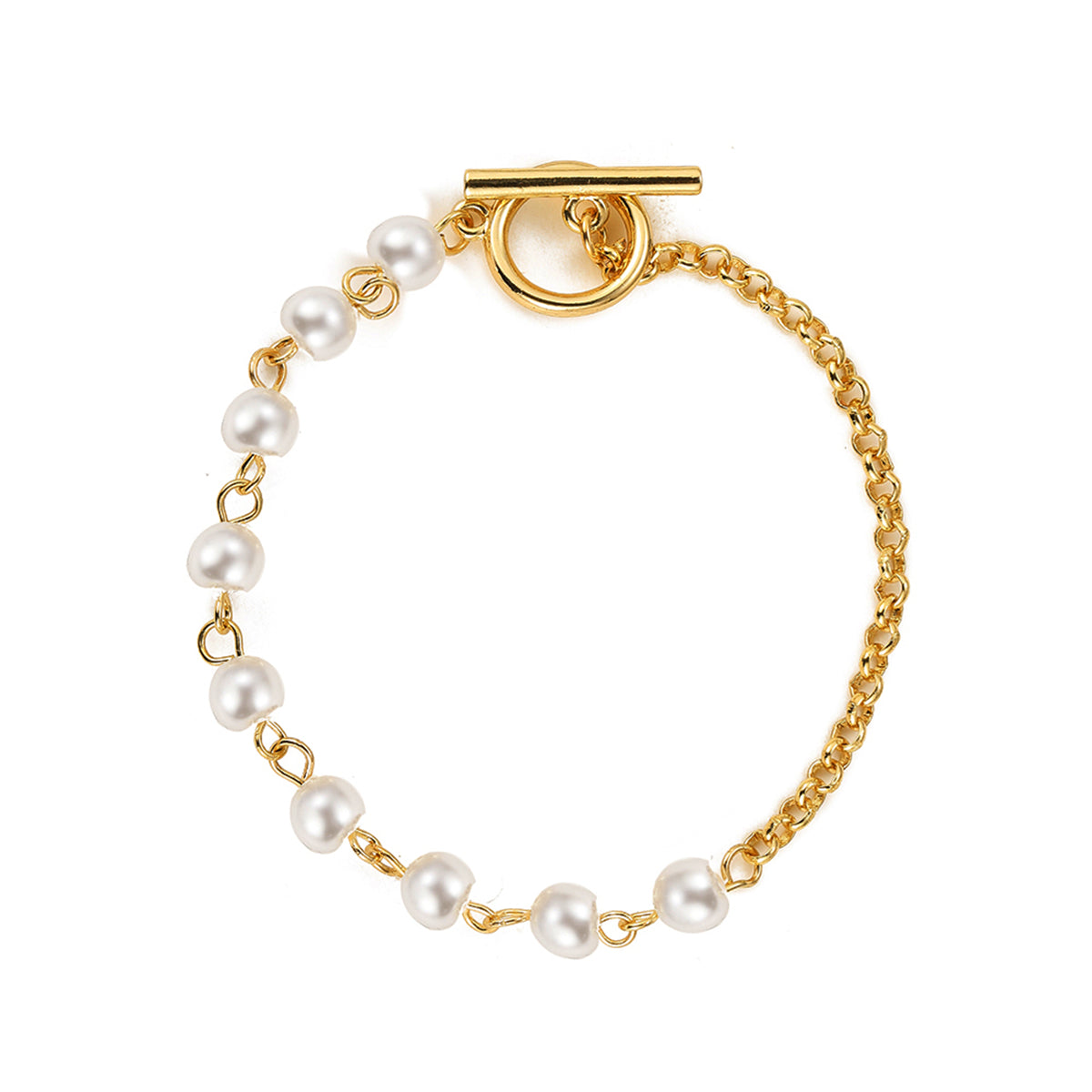 Pearl and 18K Gold-Plated Bracelet, gold bracelet for women, vintage-inspired design, side view