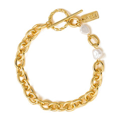 Pearl & 18K Gold-Plated Curb-Chain Toggle Bracelet