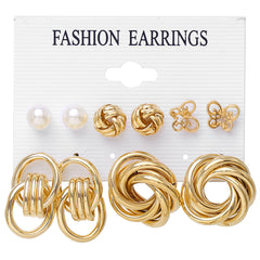 Pearl & 18K Gold-Plated Open Butterfly Stud Earrings Set