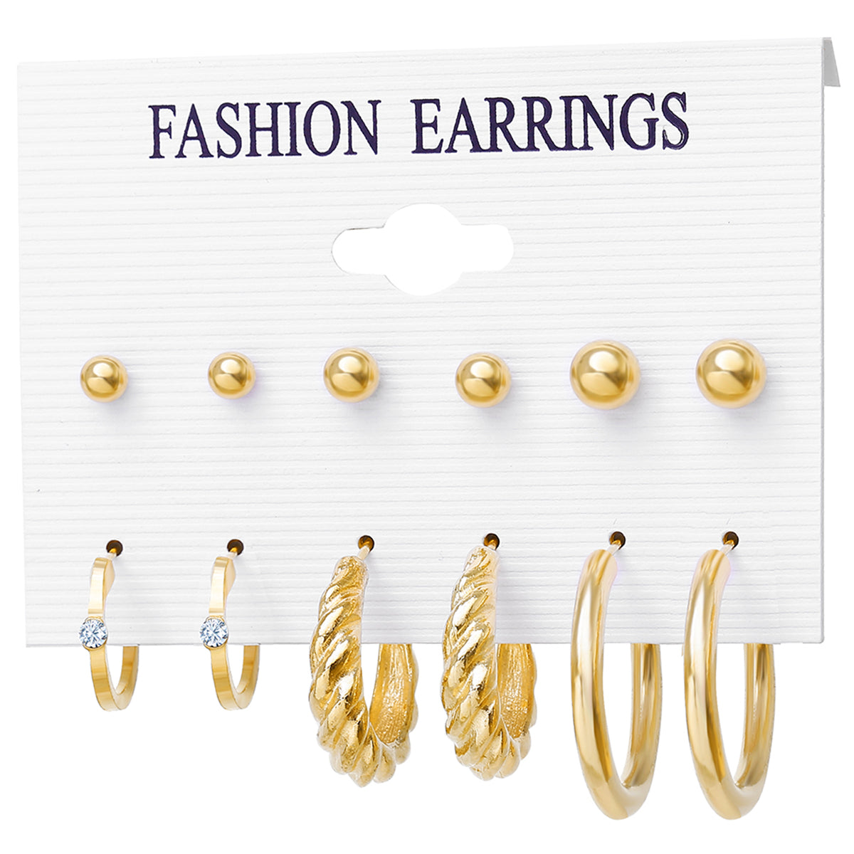 Cubic Zirconia and 18K Gold-Plated Twist Earrings Set, gold stud earrings for women, elegant gift for her, front view