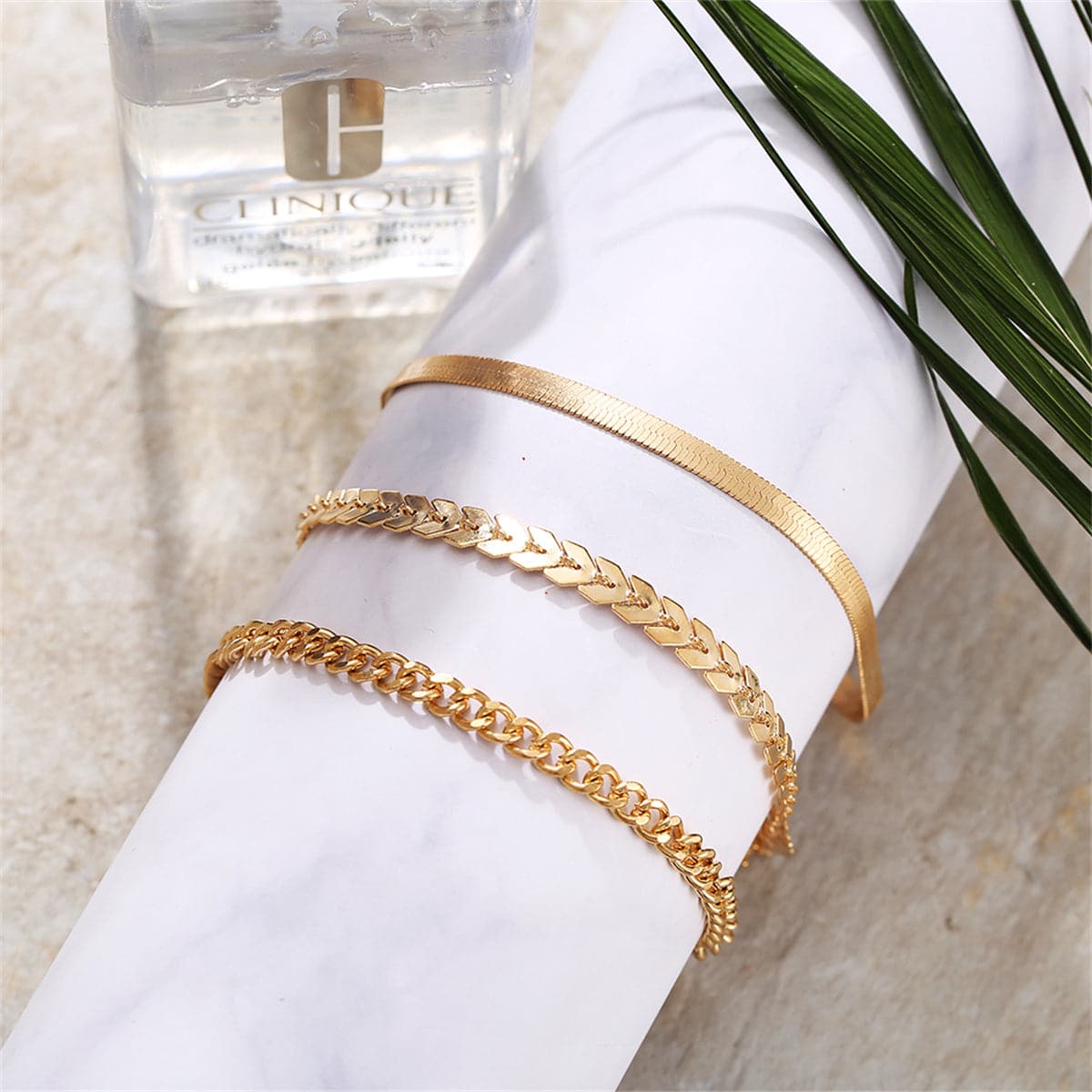 18K Gold-Plated Chain Trio Anklet Set, jewelry gift sets for women, vintage-inspired design, side view