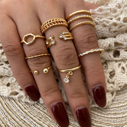 Cubic Zirconia and 18K Gold-Plated Openwork Bypass Ring Set, jewelry gift sets for women, front view