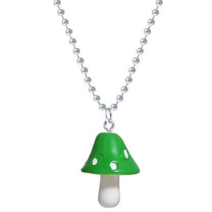 Green Resin and Silver-Plated Ball Chain Mushroom Pendant Necklace, silver pendant necklace for women, side view