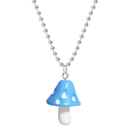 Blue Resin and Silver-Plated Ball Chain Mushroom Pendant Necklace, silver pendant necklace for women, side view