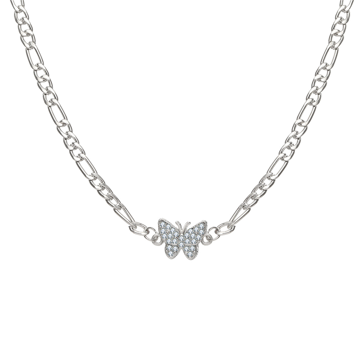 Cubic Zirconia & Silver-Plated Butterfly Choker Necklace
