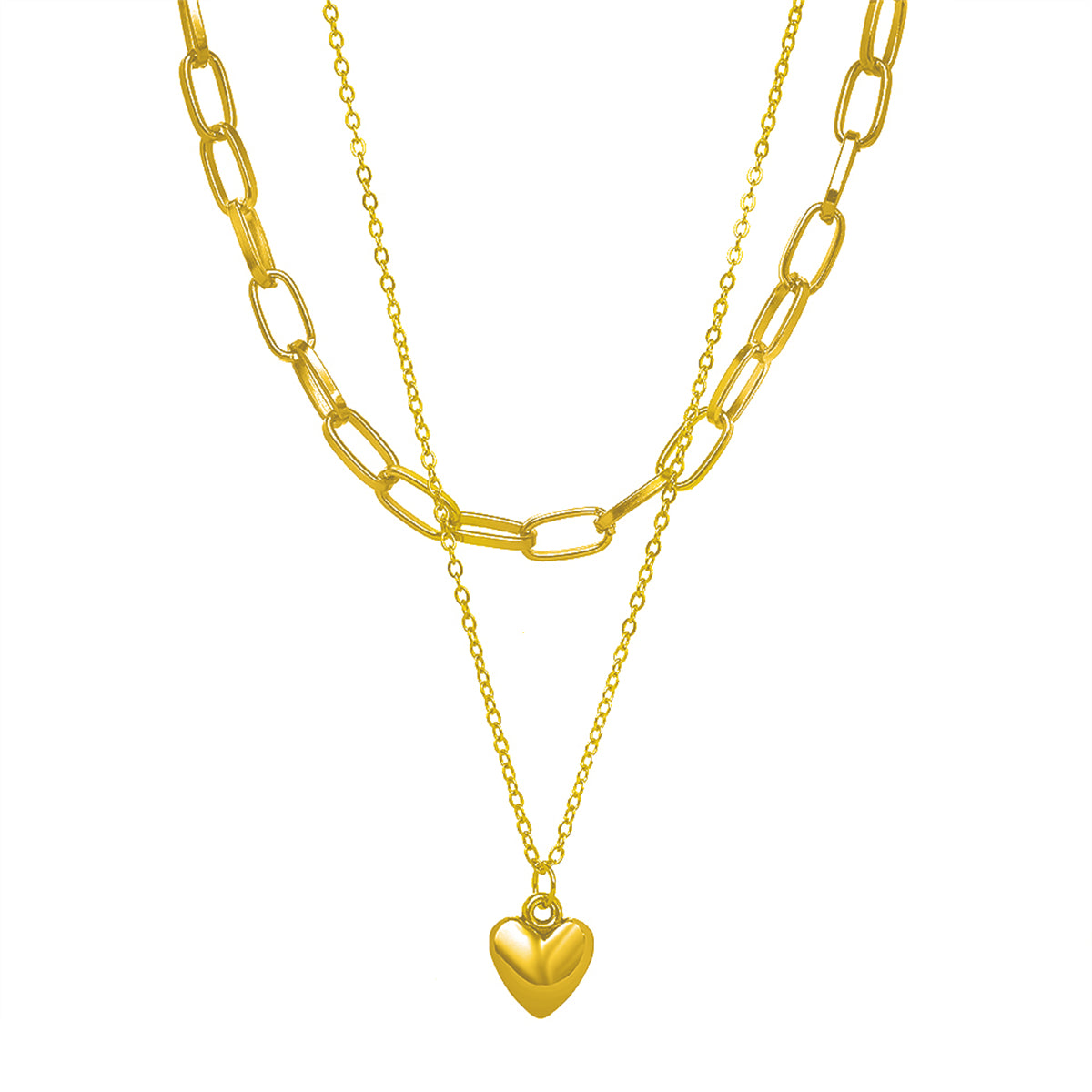 18K Gold-Plated Heart Pendant Layered Necklace, gold pendant necklace for women, everyday style, side view