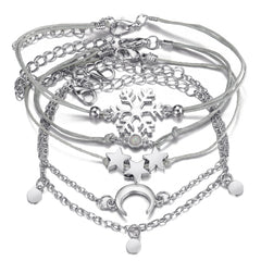 Silver-Plated & Gray Snowflake & Celestial Bracelet Set