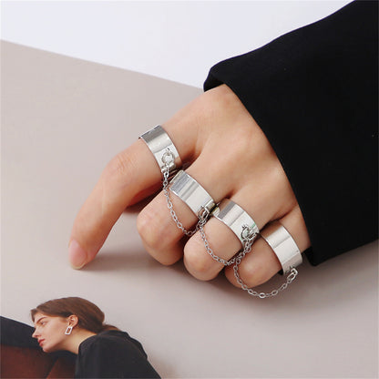 Silver-Plated Linked Open Four-Finger Band, jewelry gift sets for women, dainty minimalist design, front view