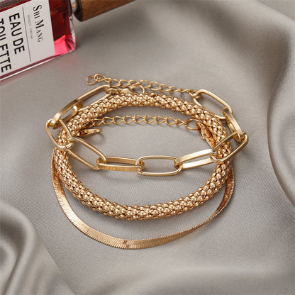 18K Gold-Plated Snake Chain Bracelet Set, jewelry gift sets for women, everyday style, front view