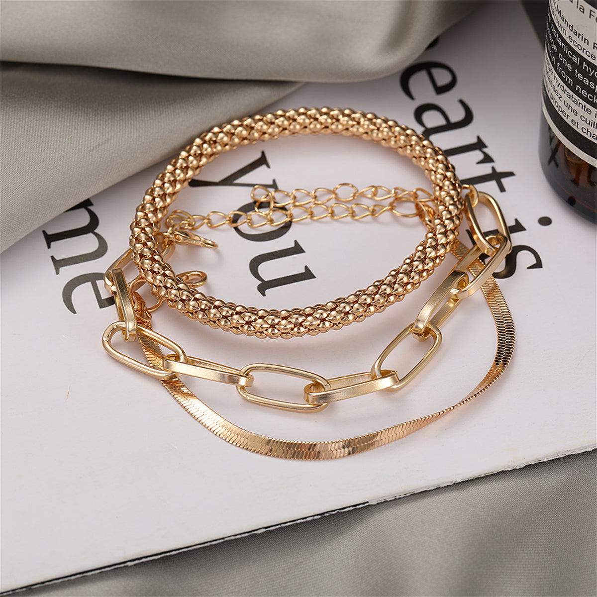 18K Gold-Plated Snake Chain Bracelet Set, jewelry gift sets for women, everyday style, lifestyle look