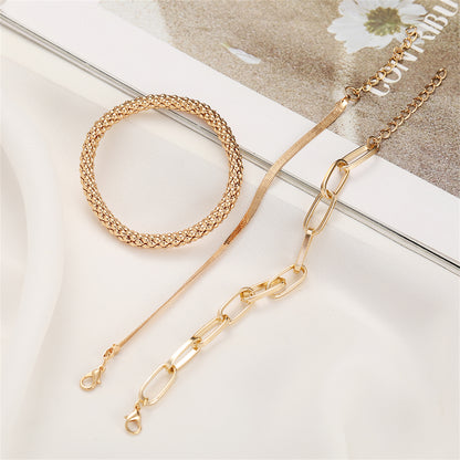 18K Gold-Plated Snake Chain Bracelet Set, jewelry gift sets for women, everyday style, side view