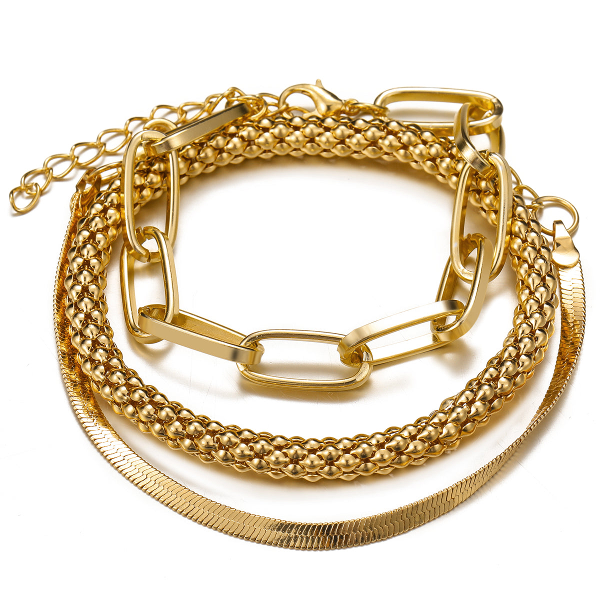 18K Gold-Plated Snake Chain Bracelet Set, jewelry gift sets for women, everyday style, detail close-up