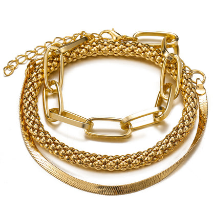 18K Gold-Plated Snake Chain Bracelet Set, jewelry gift sets for women, everyday style, detail close-up