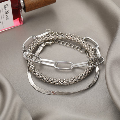 Silver-Plated Snake Chain Bracelet Set, jewelry gift sets for women, everyday style, front view