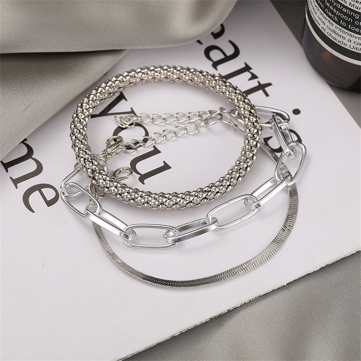 Silver-Plated Snake Chain Bracelet Set