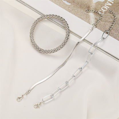 Silver-Plated Snake Chain Bracelet Set, jewelry gift sets for women, everyday style, detail close-up