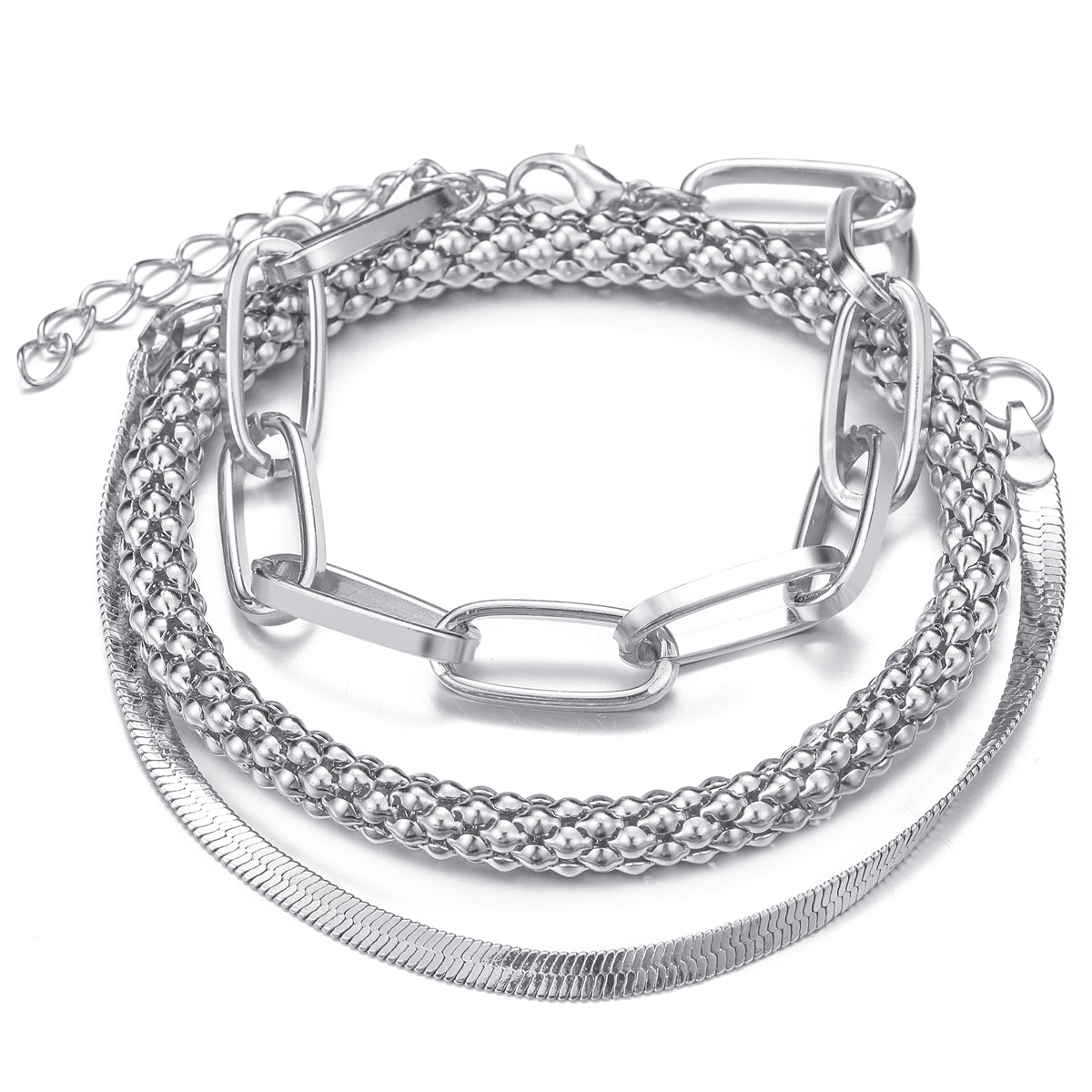 Silver-Plated Snake Chain Bracelet Set, jewelry gift sets for women, everyday style, side view