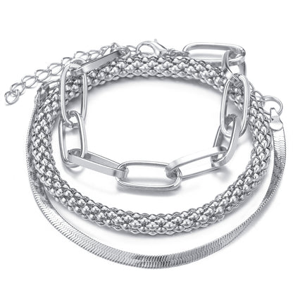 Silver-Plated Snake Chain Bracelet Set, jewelry gift sets for women, everyday style, side view