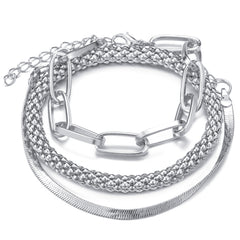 Silver-Plated Snake Chain Bracelet Set