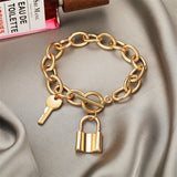 18k Gold-Plated Cable Chain Key Lock Toggle Charm Bracelet