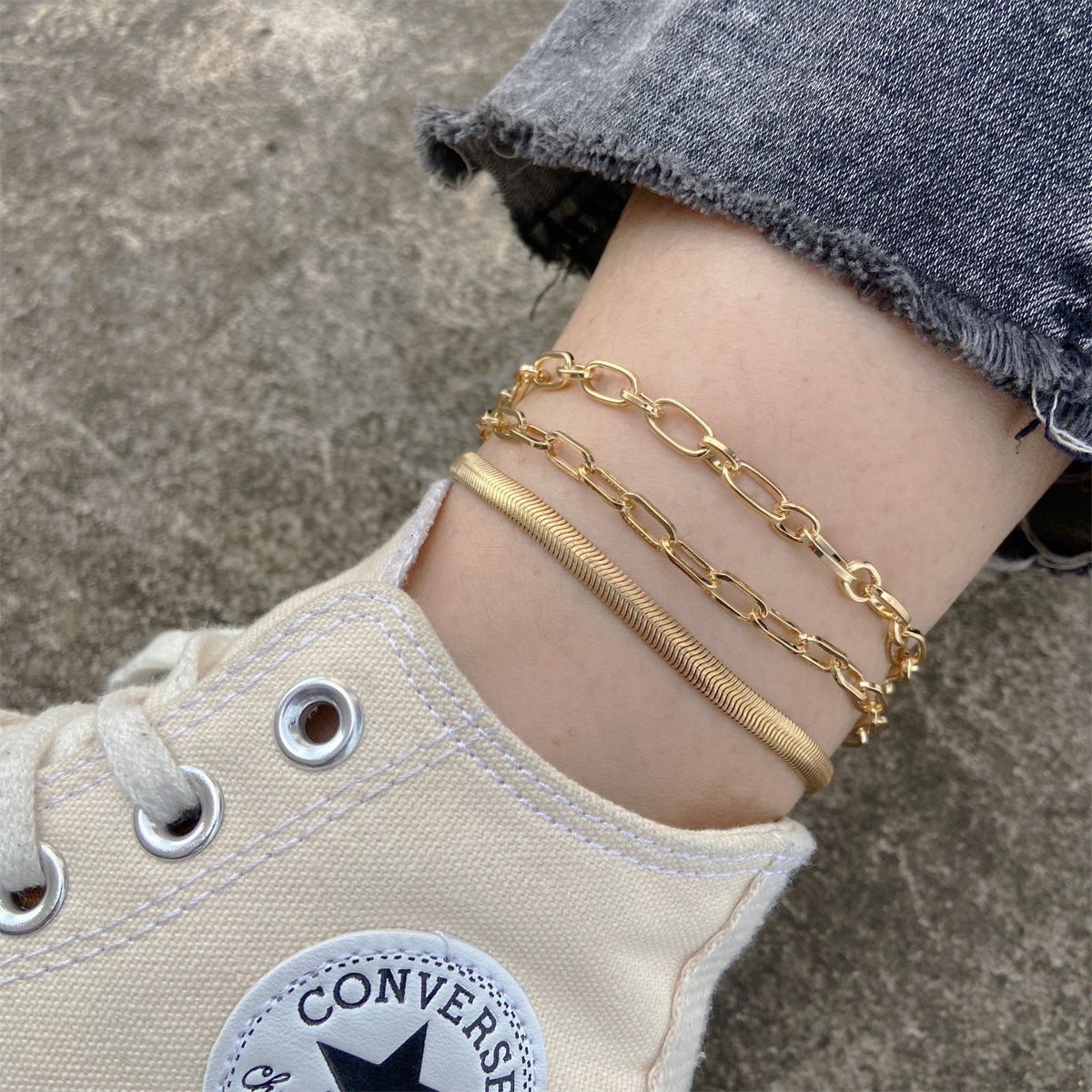 18K Gold-Plated Layered Cable Chain Anklet, gold anklet bracelet, elegant gift for her, front view