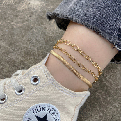 18K Gold-Plated Layered Cable Chain Anklet, gold anklet bracelet, elegant gift for her, front view