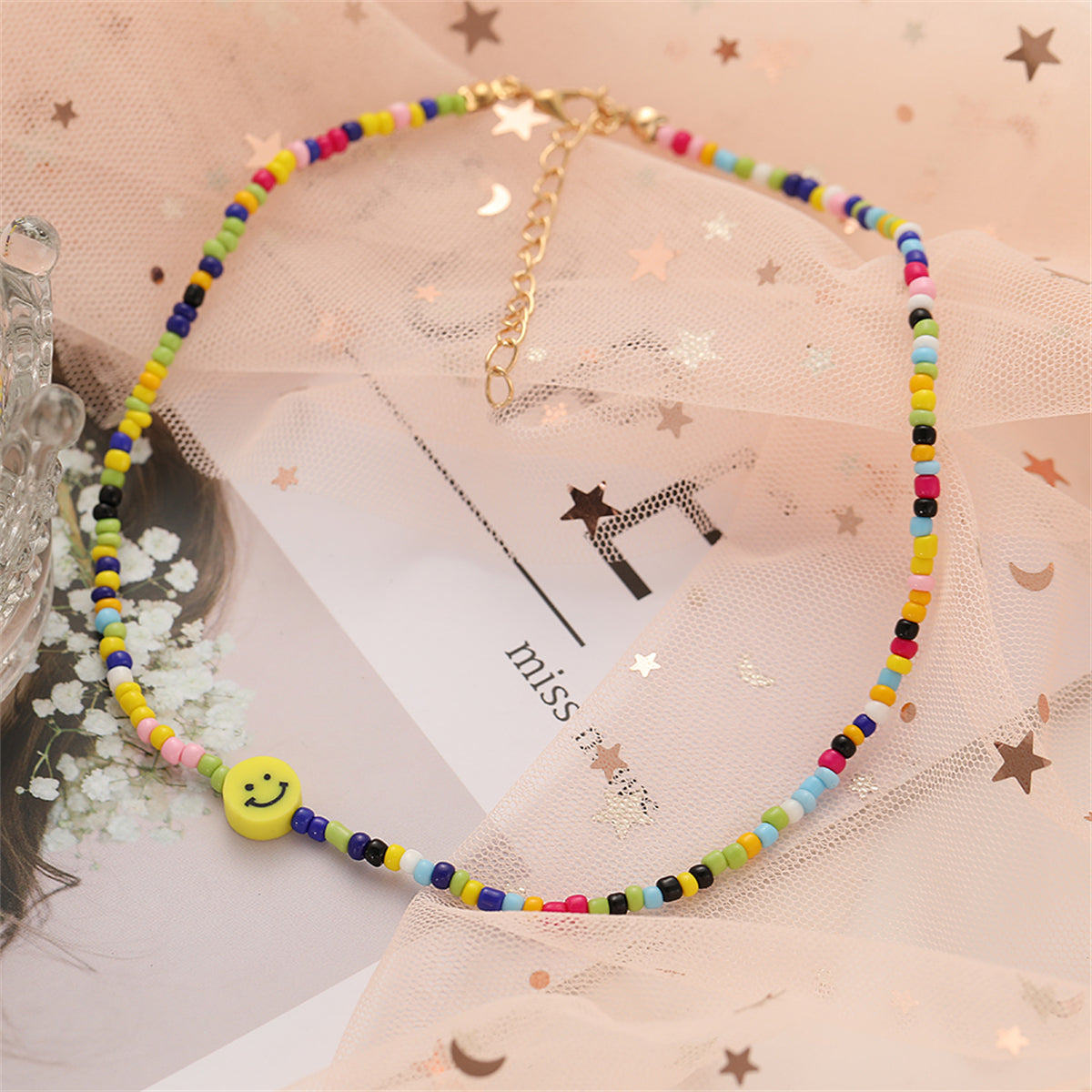 Yellow Howlite & 18K Gold-Plated Smiley Face Beaded Necklace