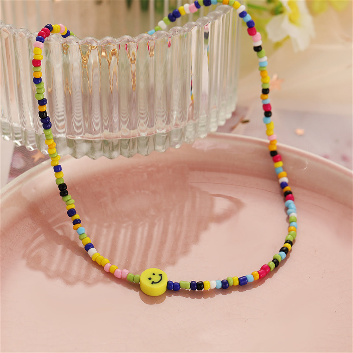 Yellow Howlite & 18K Gold-Plated Smiley Face Beaded Necklace