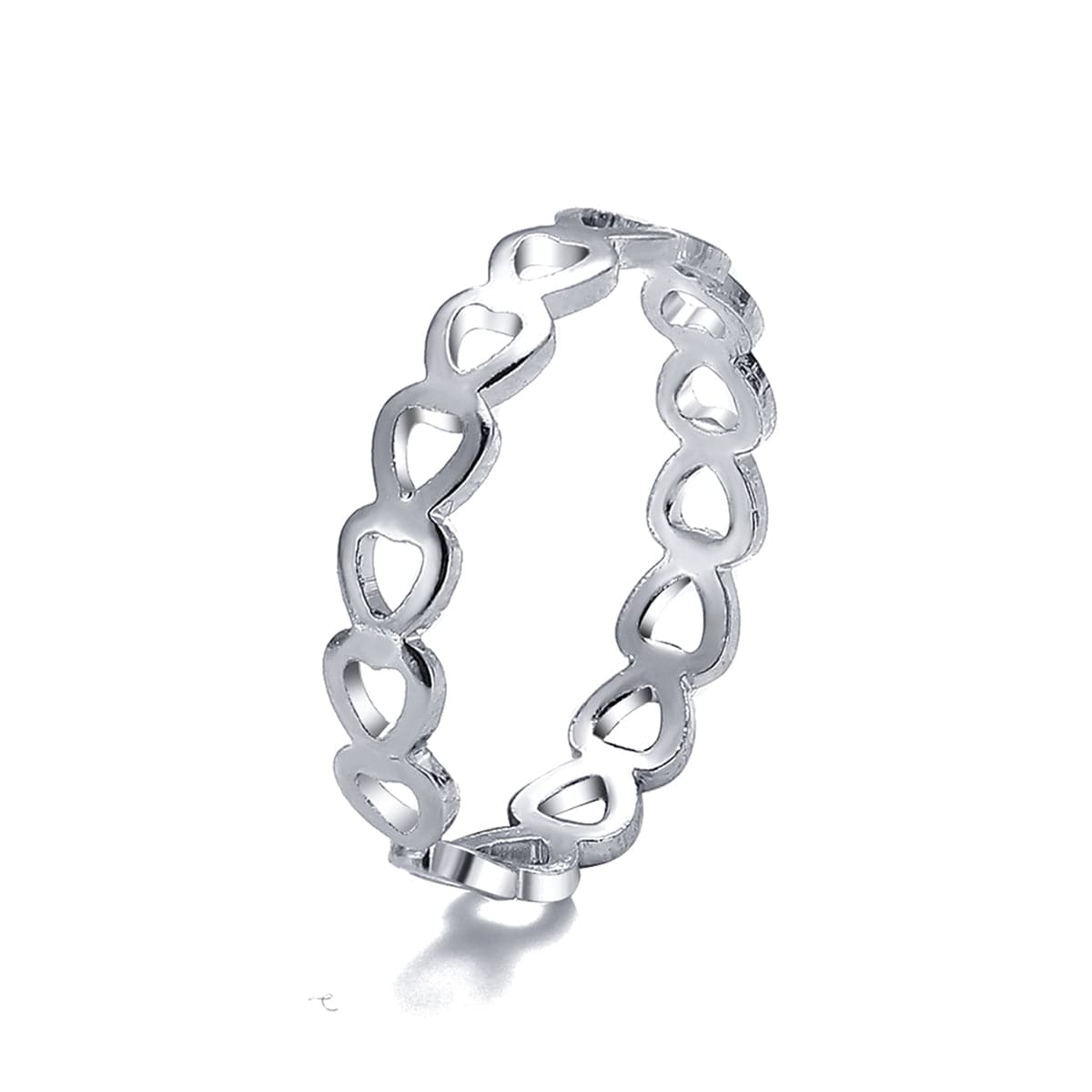 Silver-Plated Heart Link Band, silver statement rings for women, botanical inspired, front view