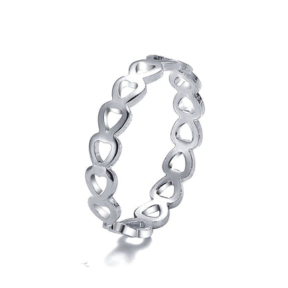 Silver-Plated Heart Link Band, silver statement rings for women, botanical inspired, front view